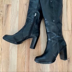 High Heel Leather Biker Boots